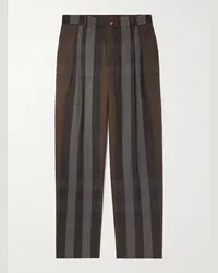 Burberry Pantaloni a gamba dritta in twill a quadri con pinces Marrone