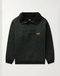 KAPITAL Felpa in maglia con fodera in pile, logo applicato e mezza zip Alpine Nero