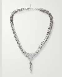 Alexander McQueen Collana con catena in metallo argentato con perle sintetiche Skull Argento