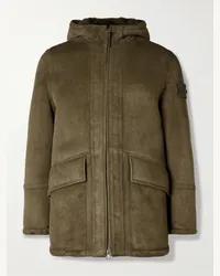 Stone Island Giacca in shearling con cappuccio e logo applicato Ghost Verde