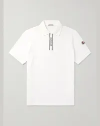 Moncler Polo in cotone piqué con finiture in gros-grain e logo applicato Bianco