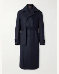 BARENA Cappotto doppiopetto in misto lana Melton con cintura Blu