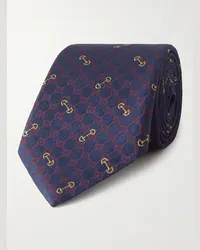 Gucci Cravatta in seta jacquard con logo ricamato, 7 cm Blu