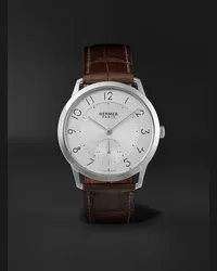 Hermès Orologio automatico 39,5 mm in acciaio inossidabile con cinturino in alligatore Slim Acier, N. rif. 041760WW00 Bianco