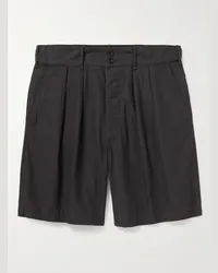 RRL Shorts a gamba larga in twill di cotone con pinces Hawkes Nero