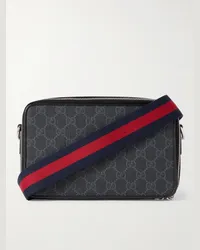 Gucci Borsa a tracolla in tela spalmata con finiture in pelle e monogramma Blu