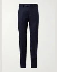 Brunello Cucinelli Pantaloni slim-fit a gamba affusolata in lana vergine Blu