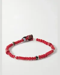 Mikia Bracciale con perline in argento e smalto White Hearts Rosso