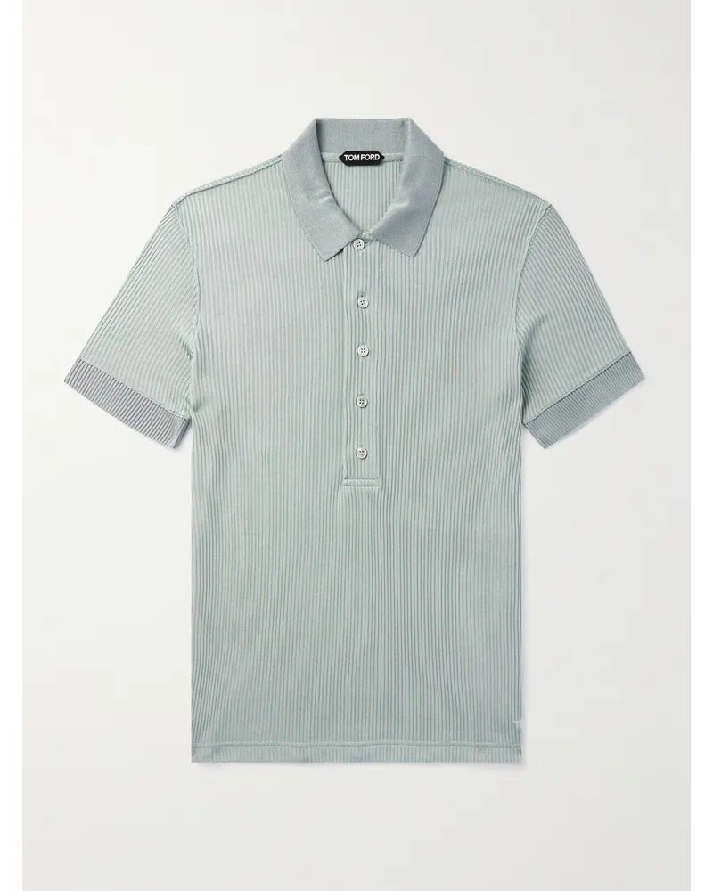 Tom Ford Polo slim-fit in maglia a coste Blu