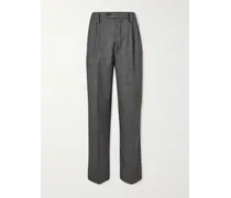Pantaloni a gamba dritta in lana micro pied-de-poule con pieghe Classic
