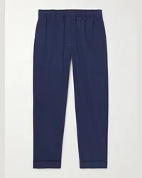 Club Monaco Pantaloni a gamba dritta in misto cotone seersucker Blu