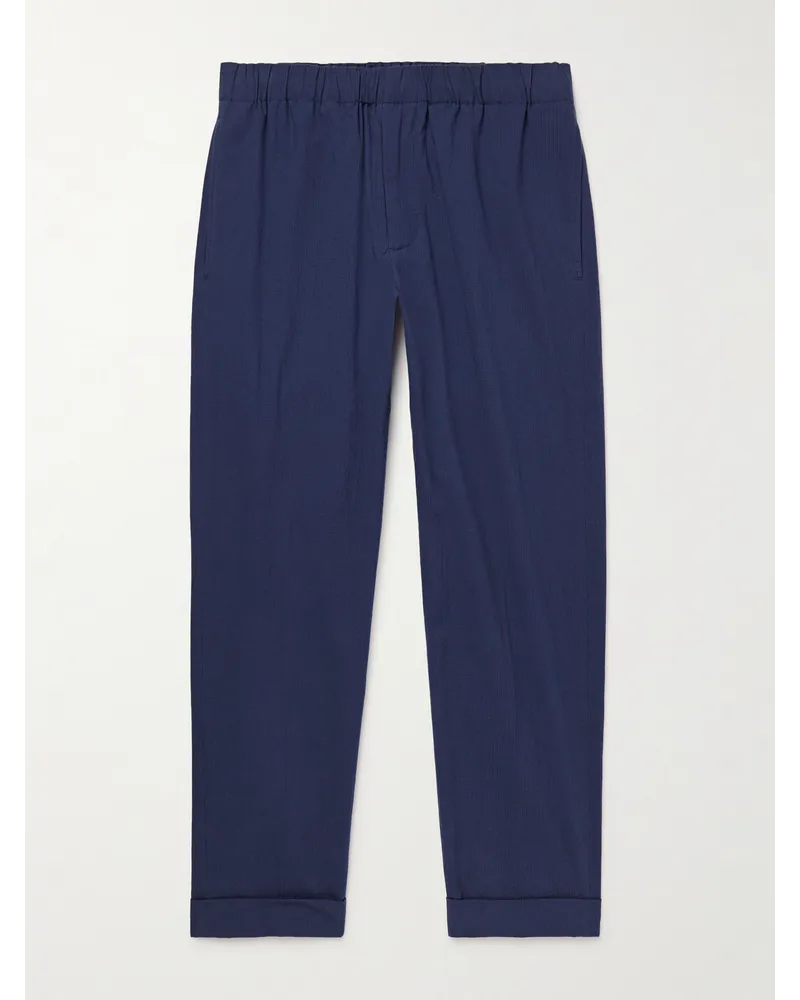 Club Monaco Pantaloni a gamba dritta in misto cotone seersucker Blu