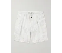 Shorts a gamba dritta in lino a righe con coulisse