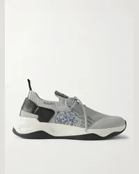 Berluti Sneakers in maglia stretch con finiture in pelle Venezia Scritto Shadow Grigio