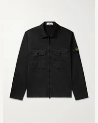 Stone Island Giacca in twill di misto cotone con logo applicato Nero