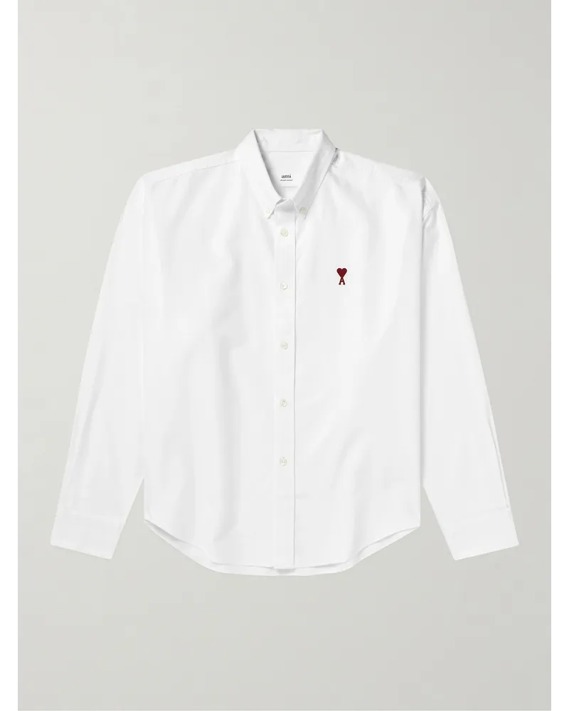 AMI Paris Camicia in cotone Oxford con collo button-down e logo ricamato Bianco