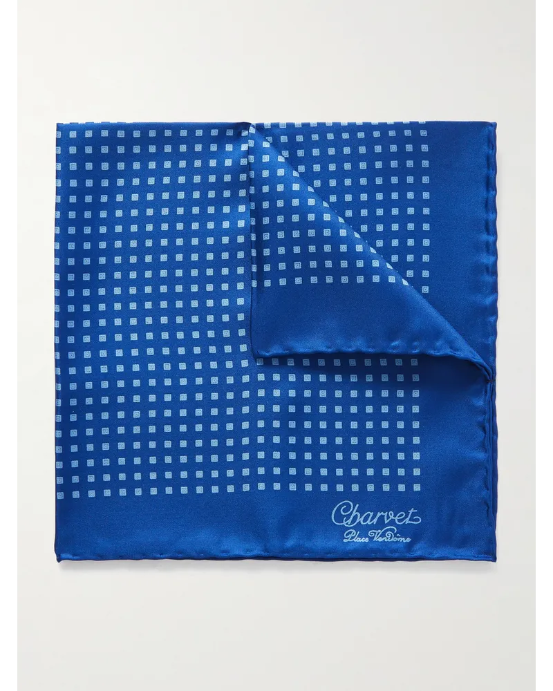 Charvet Fazzoletto da taschino in twill di seta stampato Blu
