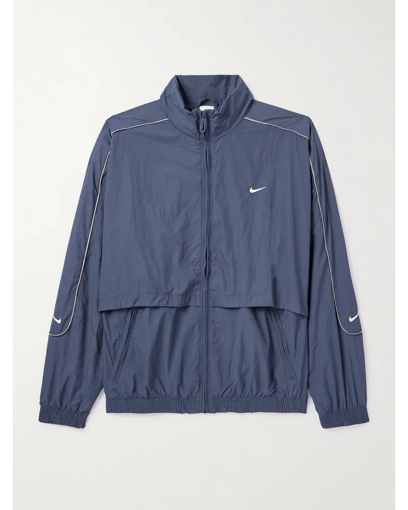 Nike Giacca sportiva in taffetà di nylon con logo ricamato Solo Swoosh Blu