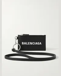 Balenciaga Portacarte in pelle pieno fiore con logo stampato e cordino Nero