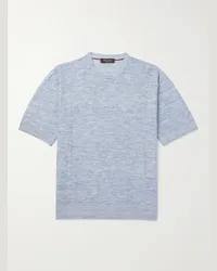 Loro Piana T-shirt in misto lino e seta a coste Tori Blu