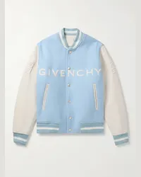 Givenchy Giacca college in pelle pieno fiore e misto lana con logo ricamato Blu