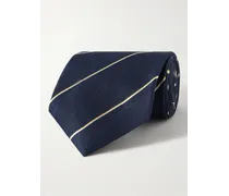 Cravatta in twill di misto lino e seta di gelso a righe, 9 cm