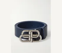 Balenciaga 3.5cm Logo-Embellished Leather Belt Blu