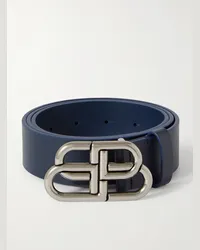 Balenciaga 3.5cm Logo-Embellished Leather Belt Blu