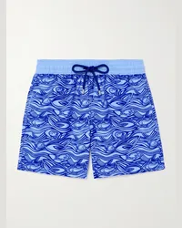 Vilebrequin Shorts da mare medi a gamba dritta in tessuto riciclato floccato Moorea Blu