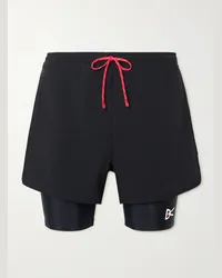 District Vision Shorts a gamba dritta in jersey riciclato stretch e shell a strati con logo Nero