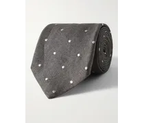 Cravatta in misto lino e seta a pois, 8 cm