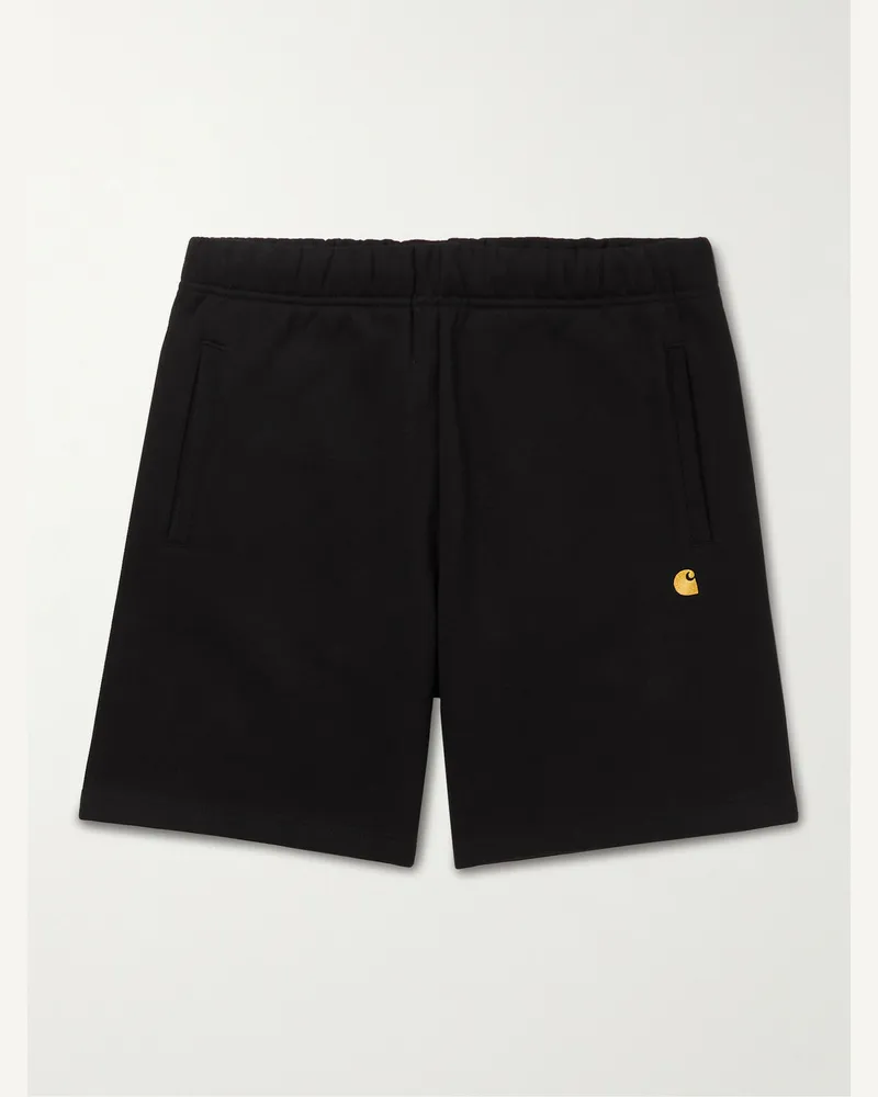 Carhartt WIP Shorts a gamba dritta in jersey di misto cotone con logo ricamato Chase Nero