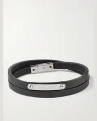 Saint Laurent Bracciale multigiro in pelle e metallo argentato Nero