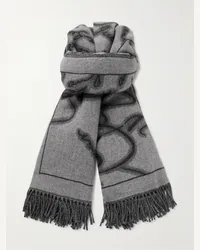 Berluti Sciarpa con frange in jacquard di cashmere Scritto Grigio