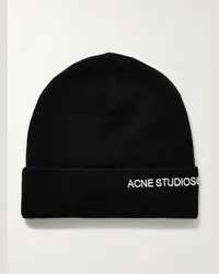 Acne Studios Berretto in misto lana con logo ricamato Nero