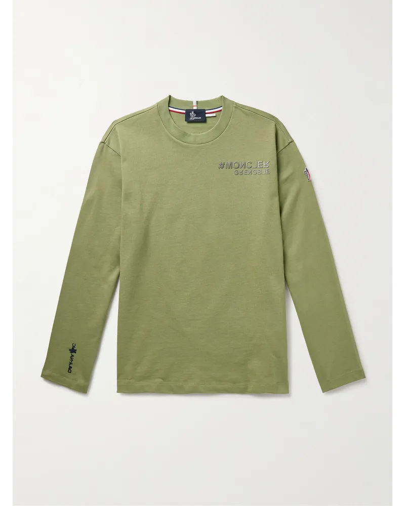 Moncler Maglia in jersey di cotone con logo applicato Verde