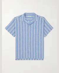 Oliver Spencer Camicia in misto cotone e lino a righe con colletto aperto Blu