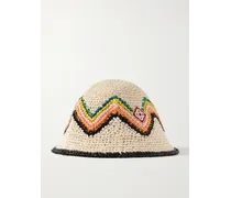 Cappello da pescatore in rafia sintetica crochet con logo applicato