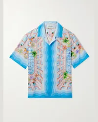 Casablanca Paris Camicia in seta stampata con colletto aperto Le Plongeon Blu