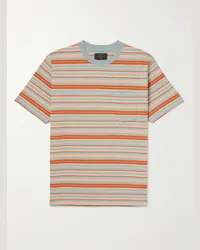 Beams Plus T-shirt in jersey di cotone a righe Arancione