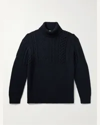 Inis Meáin Pullover a collo alto in misto lana merino e cashmere a trecce Aran Blu