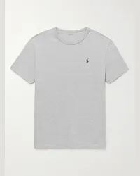 Ralph Lauren Logo-Embroidered Cotton-Jersey T-Shirt Grigio