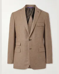 Ralph Lauren Blazer slim-fit in misto lana, seta e cashmere micro pied-de-poule Marrone