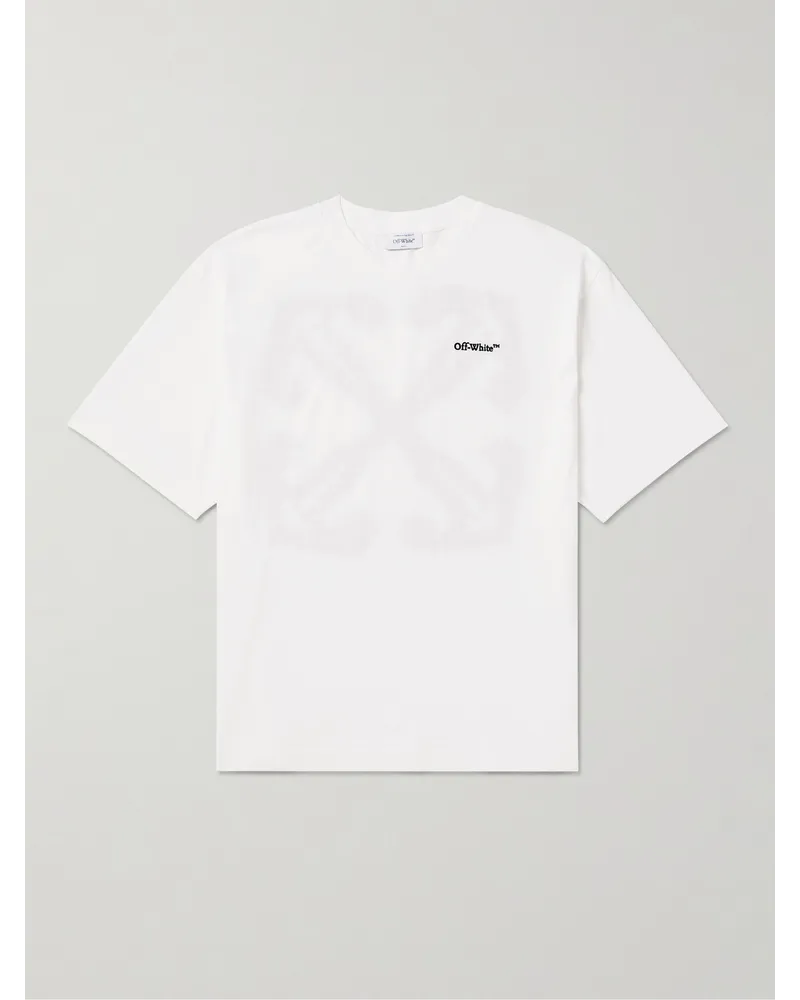 OFF-WHITE T-shirt in jersey di cotone con logo ricamato Bianco