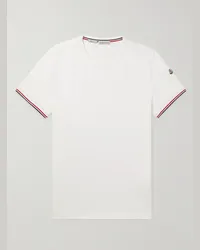 Moncler Slim-Fit Logo-Appliquéd Contrast-Tipped Cotton-Blend Jersey T-Shirt Bianco