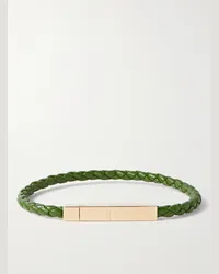 Bottega Veneta Bracciale in pelle intrecciata e argento sterling placcato oro Verde