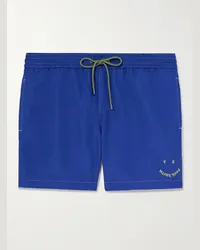 Paul Smith Shorts da mare corti slim-fit in tessuto riciclato con logo ricamato Happy Blu