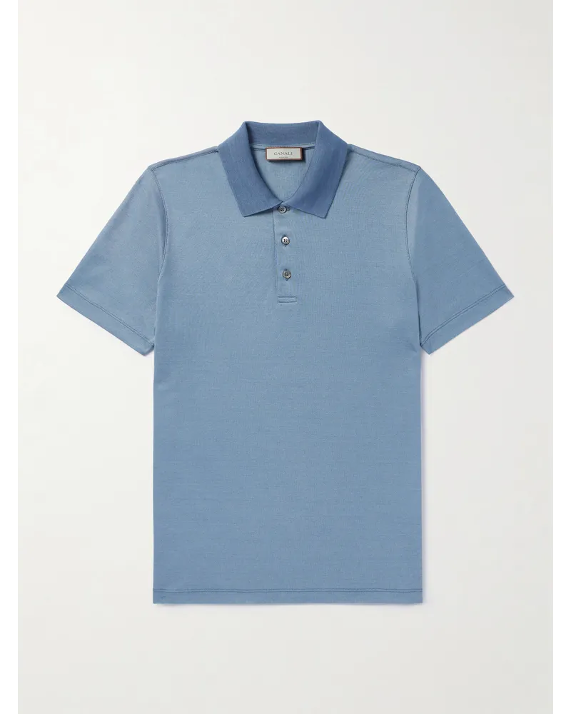 Canali Polo in cotone piqué Blu