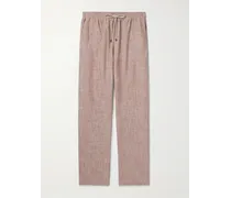 Pantaloni a gamba dritta in misto lino e cotone con coulisse