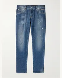 Dolce & Gabbana Jeans slim-fit a gamba dritta effetto consumato con decorazioni Blu